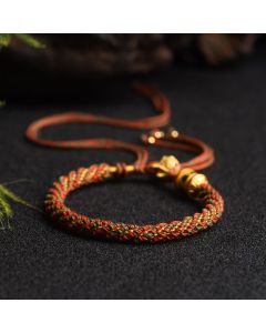 Buddha Stones Tibetan Handmade Luck Prayer Wheel Bead Charm Weave Colorful String Bracelet - Orange(Wrist Circumference 14-19cm)