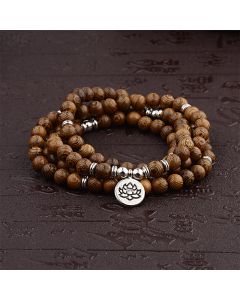 Buddha Stones Tibetan Wood Bracelet Lotus Charm Mala - 1