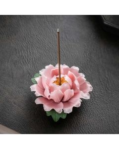 Buddha Stones Tibetan Lotus Blessing Ceramic Stick Incense Burner Decoration - Yellow