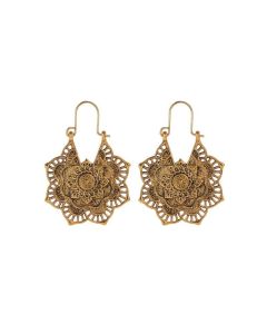 Buddha Stones Tibetan Lotus Engraving Copper Blessing Drop Earrings - Silver