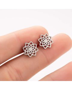 Tibetan Lotus Pattern New Beginning Stud Earrings - Black