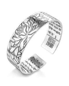 Buddha Stones Tibetan Lotus White Copper Luck Bracelet - Transparent Engraving