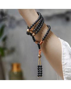 Buddha Stones Tibetan Mala Cypress Bodhi Seed Red Agate Healing Bracelet - 8mm