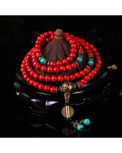 Buddha Stones Tibetan Mala Red Turquoise Lucky Necklace Bracelet - 8mm*108