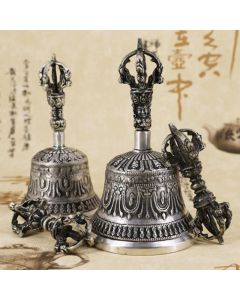 Buddha Stones Tibetan Meditation Bell and Vajra Dorje Copper Decoration Set - Gold / Large