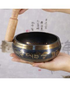 Buddha Stones Tibetan Meditation Bowl for Healing and Mindfulness Om Mani Padme Hum Singing Bowl - 3.74IN (9.5CM)(Singing Bowl&Mallet&Random Color Cushion)