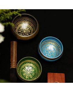 Buddha Stones Tibetan Meditation Sound Bowl Handcrafted for Healing and Mindfulness Support Protection Singing Bowl Set - Green / 3.74IN (9.5CM)