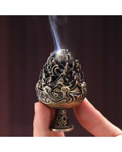 Tibetan Mini Mountain Pattern Meditation Copper Alloy Incense Burner - DarkRed 6.6*10.5cm