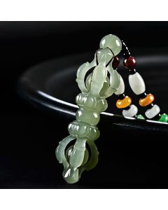 Tibetan Natural Hetian Cyan Jade White Jade Dorje Vajra Engraved Success Necklace Pendant - Hetian White Jade(Protection♥Happiness)