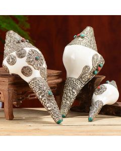 Tibetan Natural Shankha Conch Shell Seashell Wealth Lucky Home Decoration - Carved Dragon 26.5*14cm