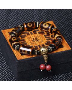 Buddha Stones Tibetan Nine-Eye Dzi Bead Fortune Charm Bracelet - Nine-Eye Dzi Bead