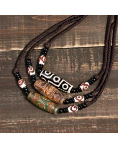 Buddha Stones Tibetan Nine-Eye Dzi Bead Protection String Necklace - Brown