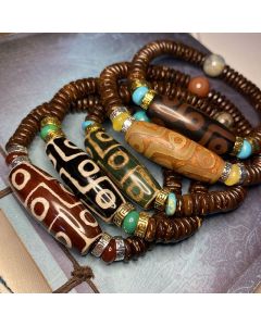 Buddha Stones Tibetan Nine-Eye Dzi Bead Wealth Bracelet - Green