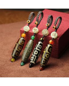 Buddha Stones Tibetan Nine-Eye Dzi Bead Wealth Decoration - Green