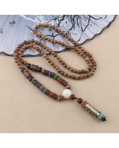 Buddha Stones Tibetan Om Mani Padme Hum Dzi Bead Wenge Wood Necklace Pendant - Om Mani Padme Hum String