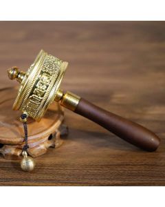 Tibetan Prayer Wheel Six True Words Sandalwood Healing Decoration - Gold