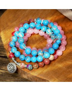 Buddha Stones Tibetan Purple Miano Real Bead Harmony Lotus Mala - 8mm