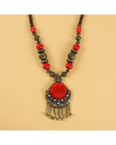 Tibetan Retro Beads Tassel Hair Decoration Hair Accessories - Flower-Red
