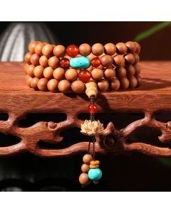 Buddha Stones Tibetan Sandalwood Lotus Enlightenment Charm Mala Bracelet - 8mm*108