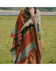 Buddha Stones Tibetan Shawl Diamond Pattern Winter Warm Cloak Scarf - Pink Black