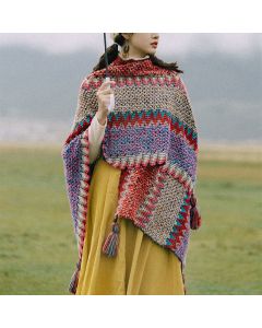 Buddha Stones Tibetan Shawl Warm Cloak Tibetan Tassel Scarf - Red Pullover