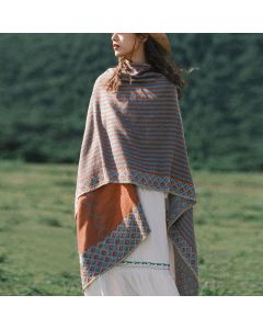 Buddha Stones Tibetan Shawl Striped Diamond Pattern Winter Warm Soft Scarf - Yellow Blue