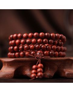 Buddha Stones Tibetan Small Leaf Red Sandalwood 108 Beads Mala Meditation Bracelet - 8mm*108