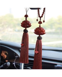 Buddha Stones Tibetan Small Leaf Red Sandalwood Lotus Luck Protection Tassel Decoration - Red / Decoration