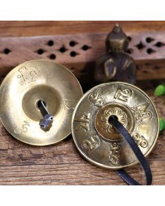 Buddha Stones Tibetan Tingsha Bell Six True Words Dragon Copper Balance Decoration With Bag - Dragon&Bag