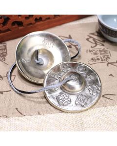 Buddha Stones Tibetan Tingsha Bell Six True Words White Copper Healing Decoration - Six True Words