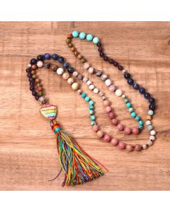 Buddha Stones Tibetan Turquoise Lazurite Lapis Lazuli Zebra Jasper Balance Necklace - Turquoise&Lazurite&Zebra Jasper&Amethyst