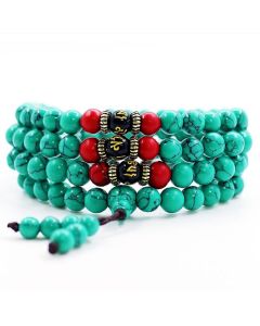 Buddha Stones Tibetan Turquoise Purification Necklace Mala - 8mm