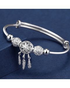 Buddha Stones Tibetan White Copper Blessing Dream Catcher Charm Bracelet - Copper