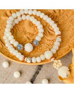 Buddha Stones Tibetan White Jade Bodhi Lotus Blessing Bracelet - Amethyst
