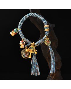Buddha Stones Tibetan Zakiram Goddess of Wealth Thangka Luck Prayer Wheel Braid String Bracelet - Zakiram Goddess of Wealth Thangka