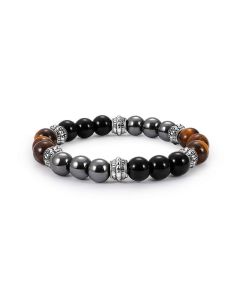 Buddha Stones Tiger Eye and Hematite Good Luck and Healing Bracelet - 0.31 in (8 mm)