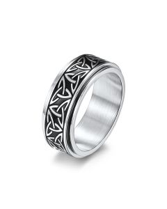 Buddha Stones  Triangle Knot Triquetra Titanium Steel Calm Rotatable Ring - Black / US12