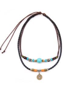 Buddha Stones Turquoise Dzi Bead Protection Necklace - Turquoise