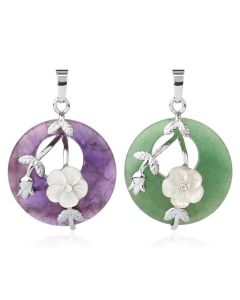 Buddha Stones Various Crystal Amethyst Green Aventurine Flower Healing Necklace Pendant - Blue Sandstone