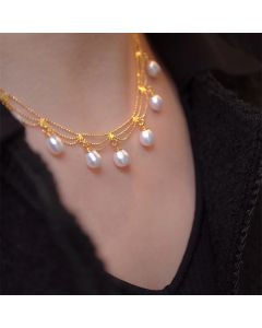 Vintage 14K Gold Plated Pearl Bead Healing Multilayer Necklace Pendant - Pearl(Healing♥Wisdom)