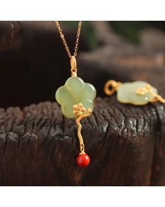 Vintage Plum Blossom Flower Jade Red Agate Prosperity Necklace Pendant - Jade(Prosperity♥Abundance)
