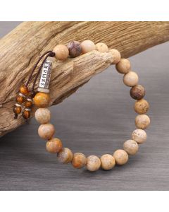 Buddha Stones Weathered Stone Om Mani Padme Hum Strengthen Bracelet - Weathered Stone