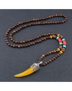 Wenge Wood Turquoise Stone Horn Style Protection Meditation Necklace Pendant - White
