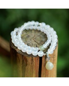 Buddha Stones White Agate Jade Lotus Protection Bracelet - White Agate (Luck ♥ Positivity)