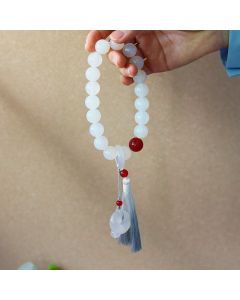 Buddha Stones White Agate Red Agate Luck Wrist Mala Tassels Pocket Mala Car Decoration - 14mm