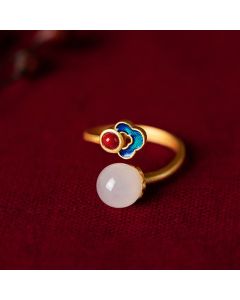 White Jade Auspicious Cloud Blessing Luck Ring - White Jade