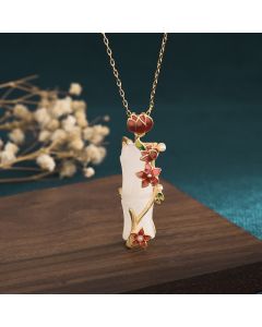 Buddha Stones White Jade Bamboo Lotus Flowers Luck Protection Necklace Pendant - White Jade(Protection♥Happiness)