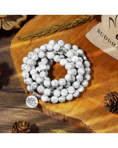 Buddha Stones White Turquoise Lotus Mala Healing Bracelet - 8mm