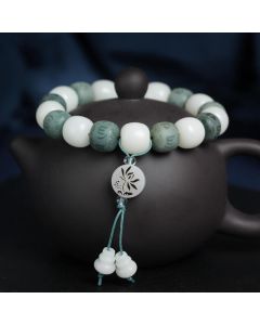 Buddha Stones White Bodhi Six True Words Protection Bracelet - 10*11mm