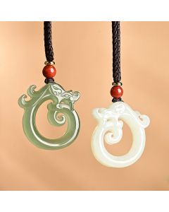 Buddha Stones White Jade Cyan Jade Dragon Protection Necklace String Pendant - Cyan Jade&White Jade